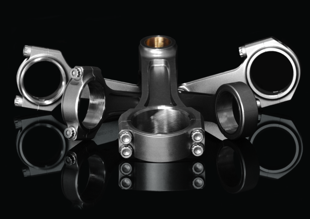 connecting rods arranged for a photo shoot