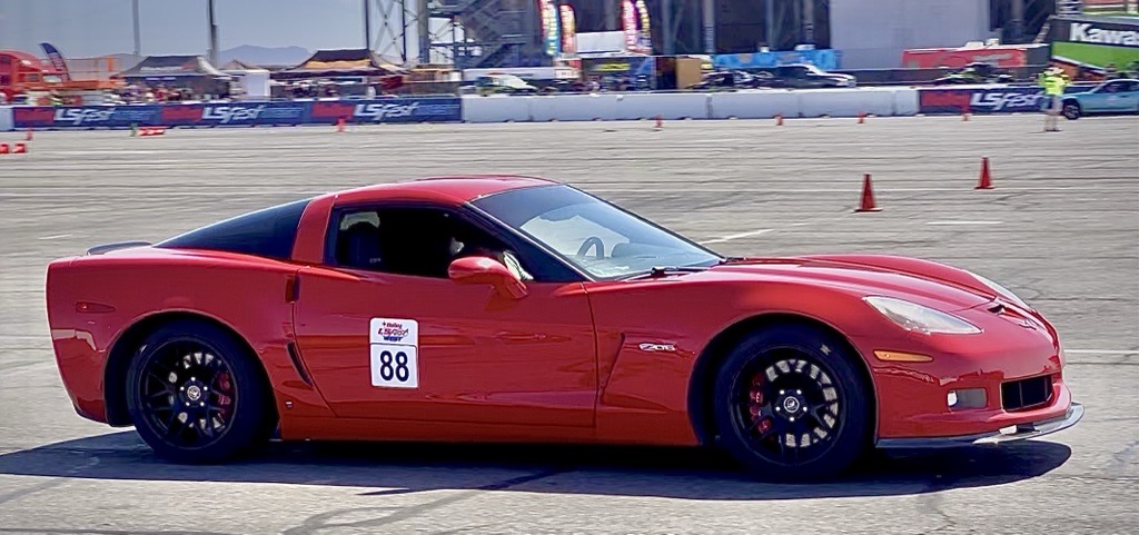 a red C6 Corvette staging for an autocross run