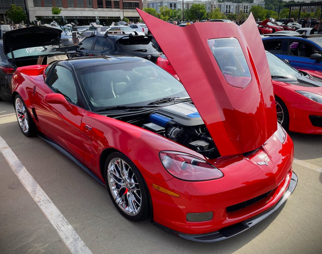 C6 Corvette ZR1, red with hood open
