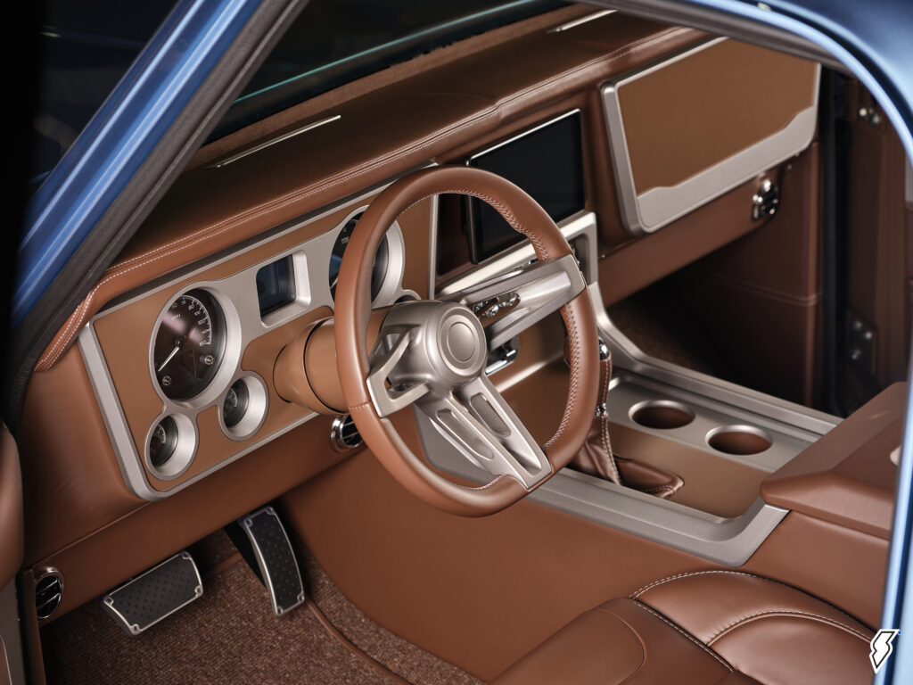 custom gauge and dash in a vintage chevy truck